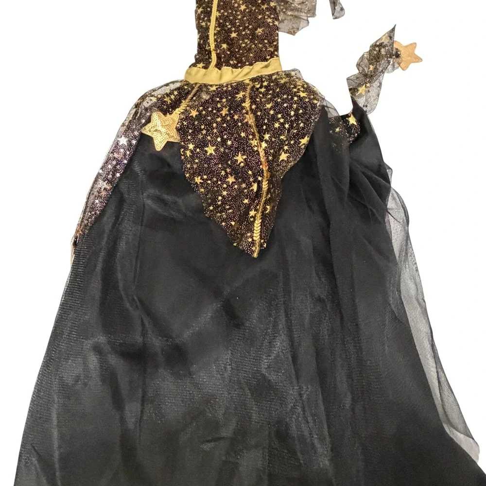 Way to Celebrate Girls Twilight Witch Costume Black Gold Stars Size 6/6X NWT